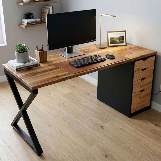 Bàn làm việc gác tủ 150x50cm gỗ tự nhiên HBXC061