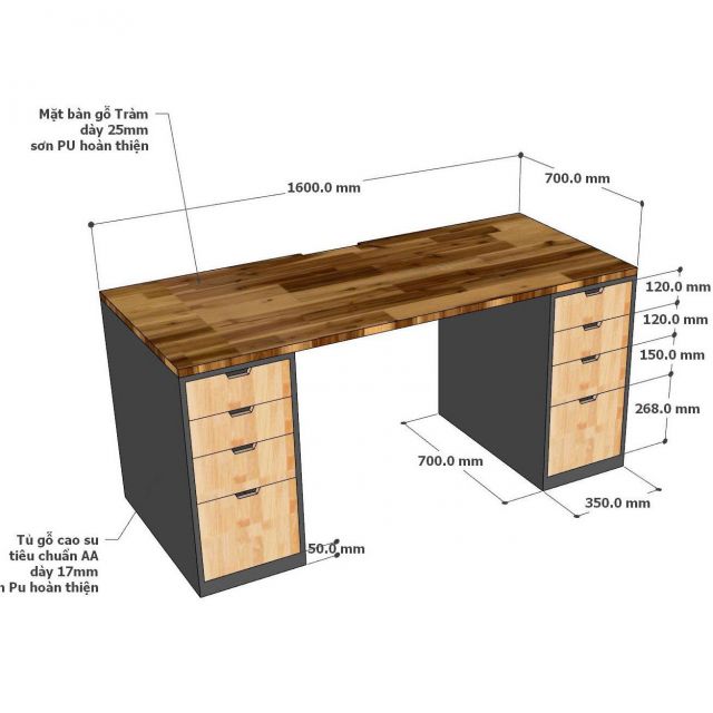 Bàn chân tủ 160x70cm gỗ tự nhiên BD68177