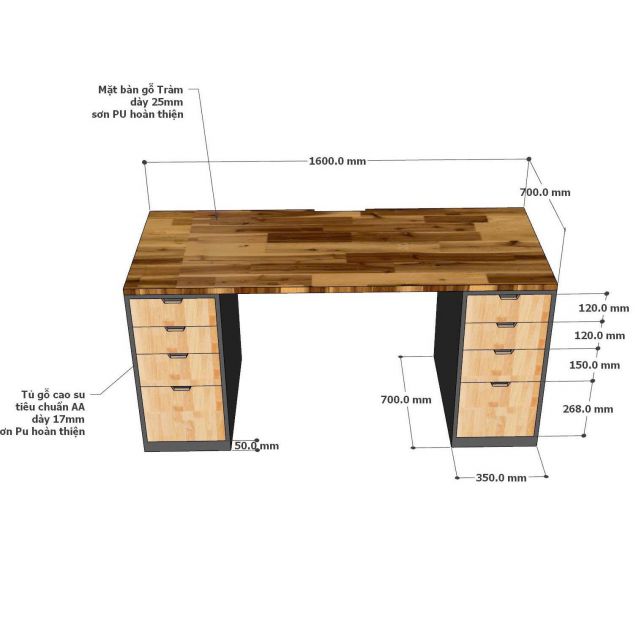 Bàn chân tủ 160x70cm gỗ tự nhiên BD68177