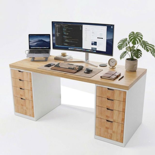 Bàn làm việc gác tủ 150x60cm gỗ tự nhiên BD68178