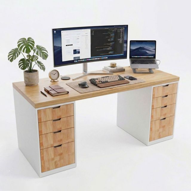 Bàn làm việc gác tủ 150x60cm gỗ tự nhiên BD68178