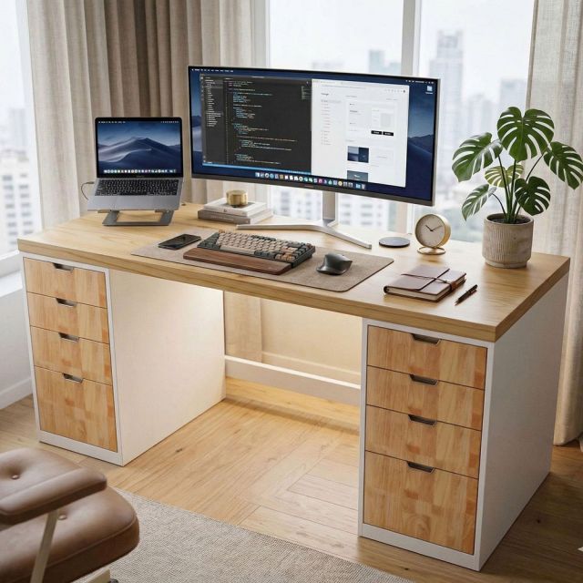 Bàn làm việc gác tủ 150x60cm gỗ tự nhiên BD68178