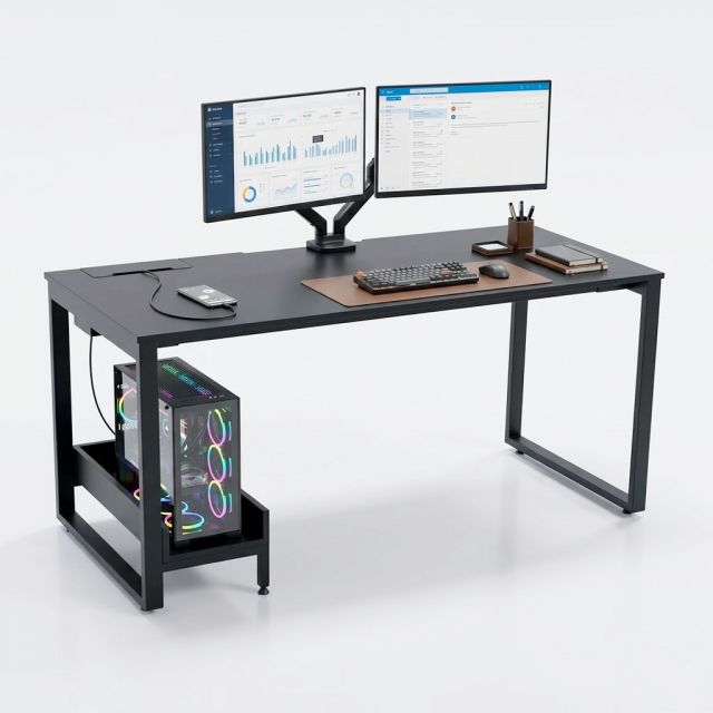 Bàn máy tính có hộp điện 160x70cm gỗ cao su HBRT135