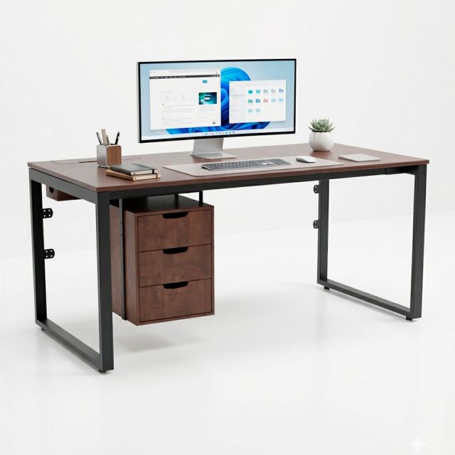 Bàn làm việc có tủ 160x80cm gỗ cao su HBRT131