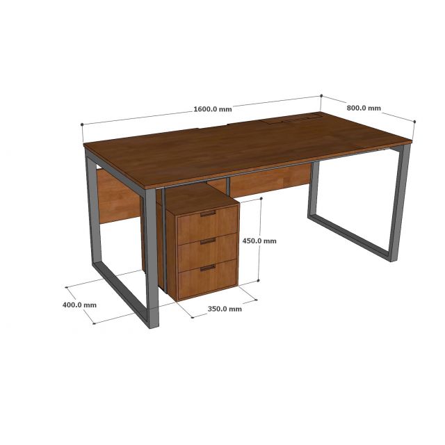 Bàn làm việc có tủ 160x80cm gỗ cao su HBRT131