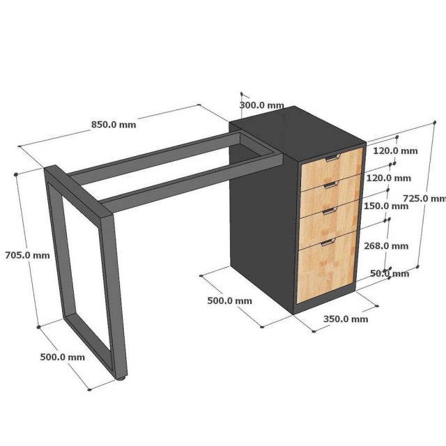 Bàn làm việc gác tủ 120x50cm gỗ tự nhiên HBRT134