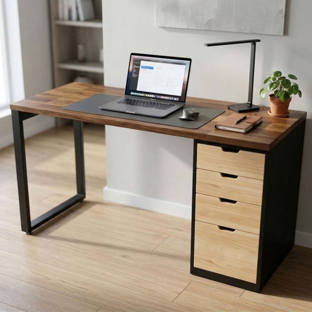 Bàn làm việc gác tủ 120x50cm gỗ tự nhiên HBRT134