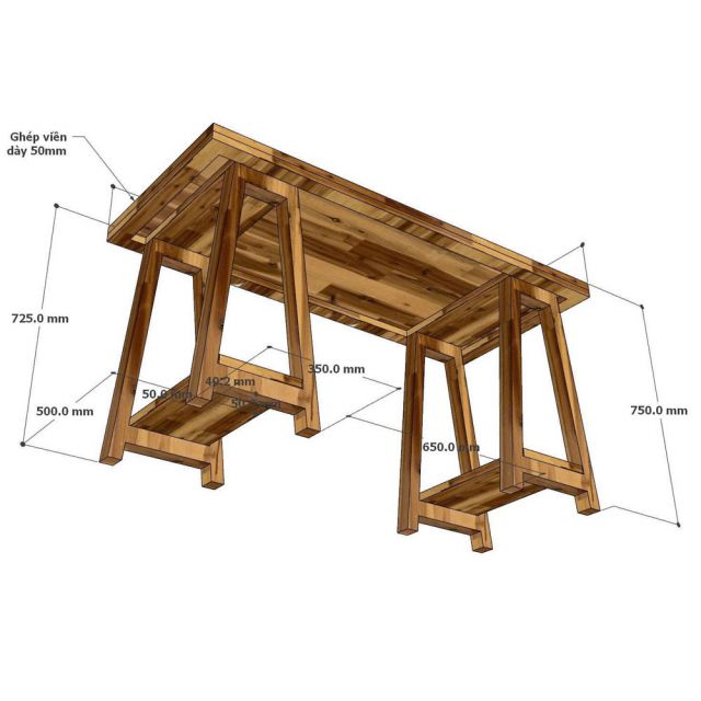Bàn làm việc 140x60cm gỗ tràm kết hợp kệ để CPU BD68176