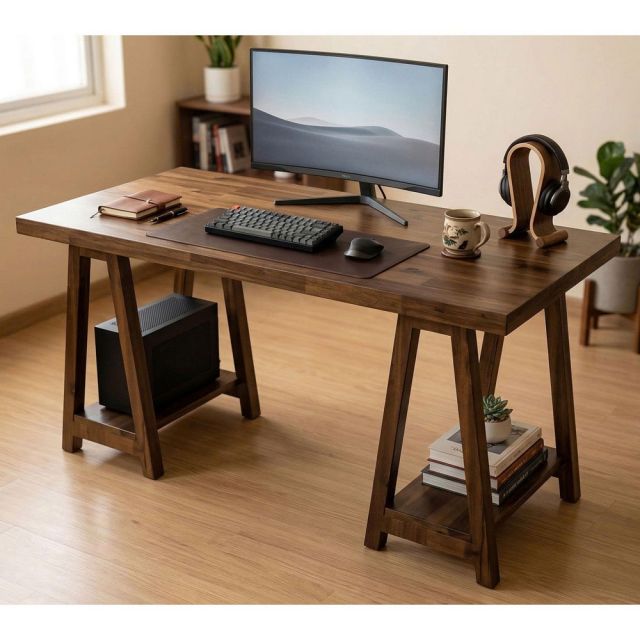 Bàn làm việc 140x60cm gỗ tràm kết hợp kệ để CPU BD68176