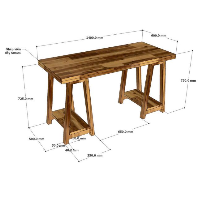 Bàn làm việc 140x60cm gỗ tràm kết hợp kệ để CPU BD68176