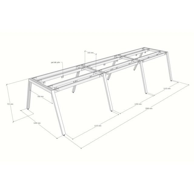 Chân sắt cho bàn cụm 6 người 358x120cm hệ Aton HCAT029