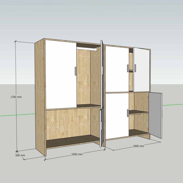 Tủ quần áo 100x50x170cm gỗ cao su TQA68085