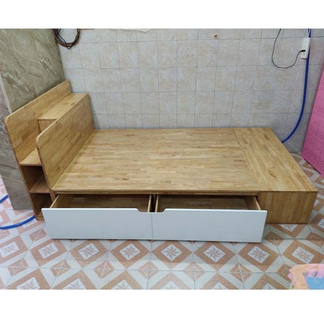 Giường ngủ 120x220cm gỗ cao su có hộc kéo GN68051