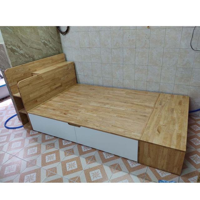 Giường ngủ 120x220cm gỗ cao su có hộc kéo GN68051