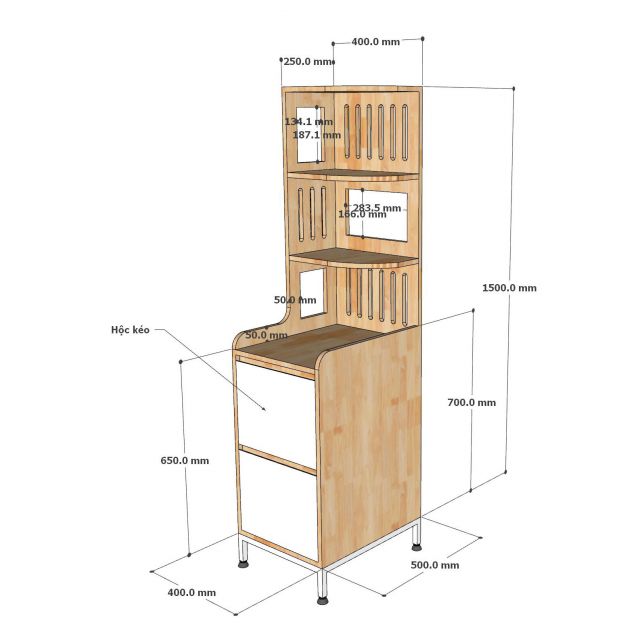Kệ góc tường gỗ cao su 40x50x160cm - KGT68058