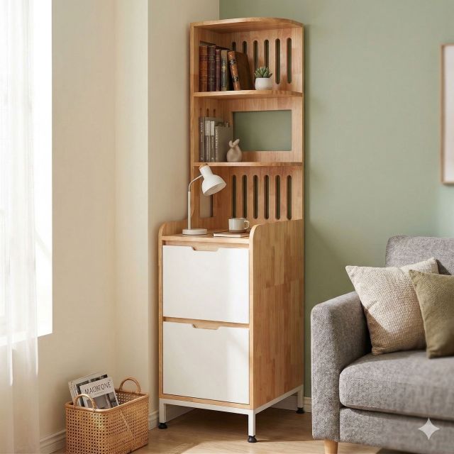 Kệ góc tường gỗ cao su 40x50x160cm - KGT68058