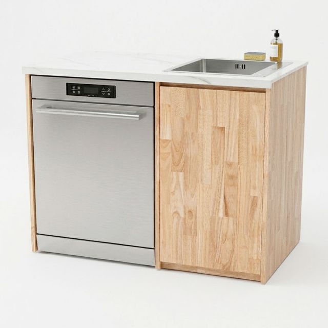 Tủ để máy rửa chén 114x65x86.5cm gỗ cao su mặt đá KMRC004