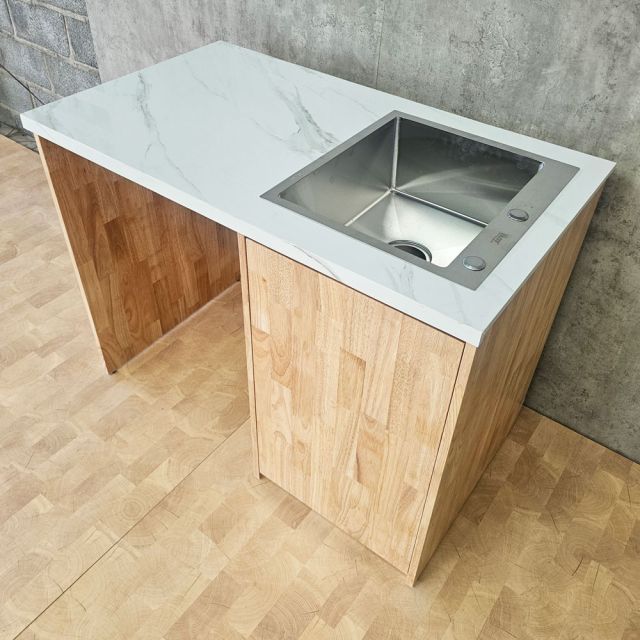 Tủ để máy rửa chén 114x65x86.5cm gỗ cao su mặt đá KMRC004