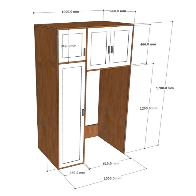 Tủ để tủ lạnh 100x66x170cm gỗ cao su KTLA007