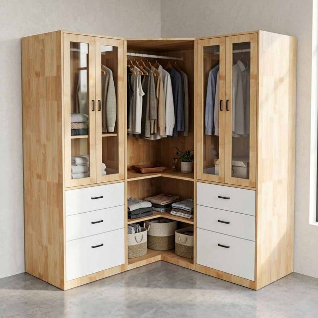 Tủ quần áo góc tường 160x60x160cm gỗ cao su TQA68091