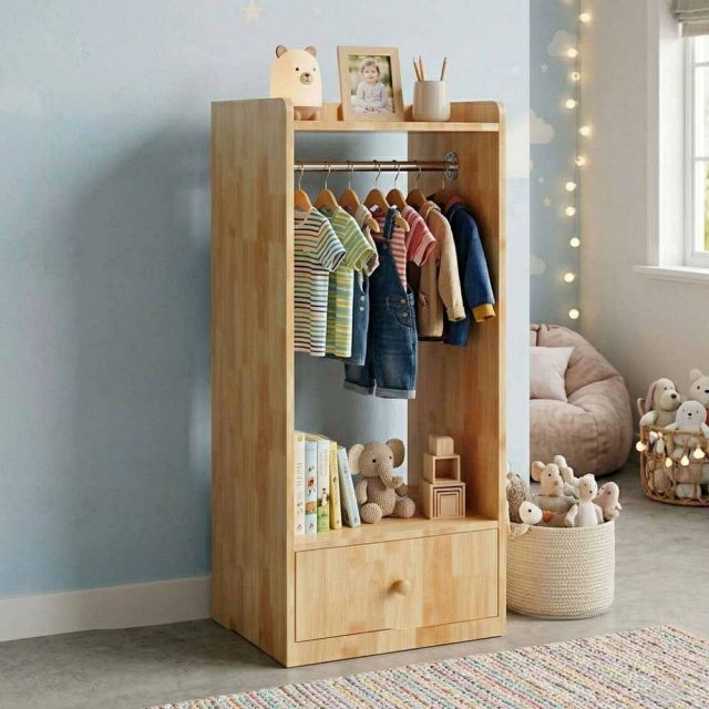 Tủ treo quần áo trẻ em 50x45x120cm gỗ cao su TREM014