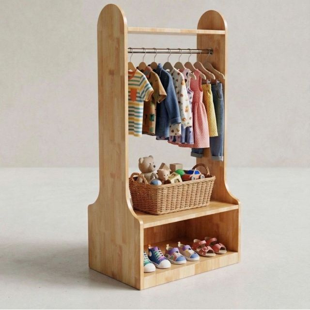 Tủ kệ treo quần áo trẻ em 60x40x120cm gỗ cao su TREM015