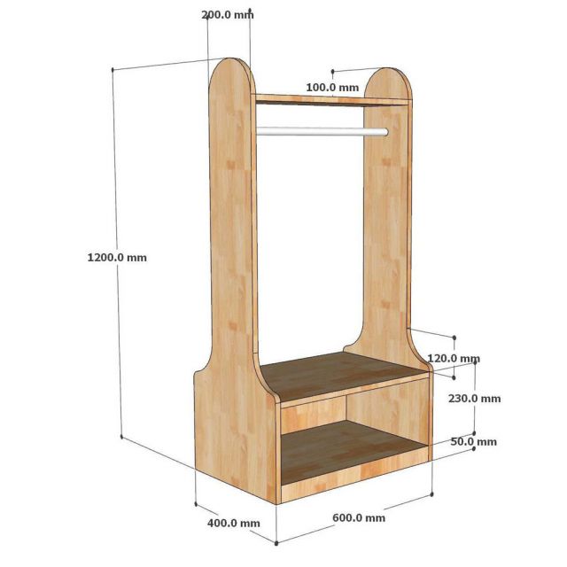 Tủ kệ treo quần áo trẻ em 60x40x120cm gỗ cao su TREM015