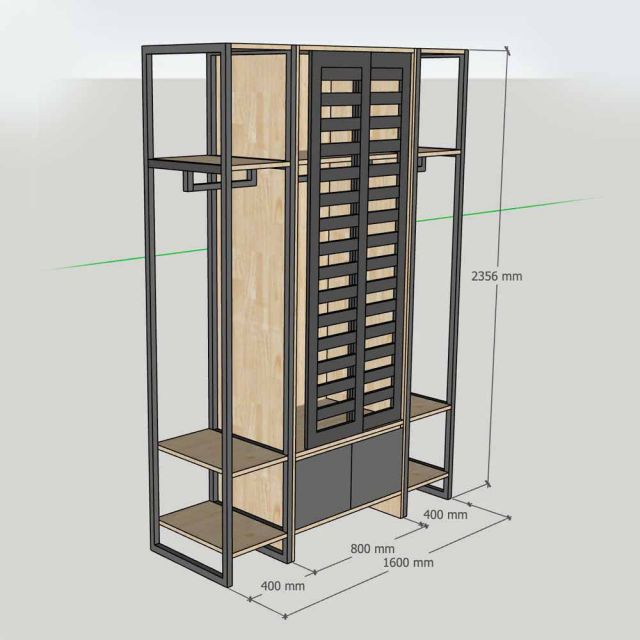 Tủ kệ quần áo 160x55x235cm gỗ plywood khung sắt TQA68093