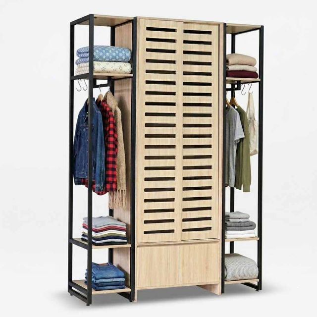 Tủ kệ quần áo 160x55x235cm gỗ plywood khung sắt TQA68092
