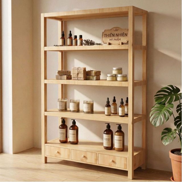 Kệ mỹ phẩm thiên nhiên 110x38x165cm gỗ thông KTB68268