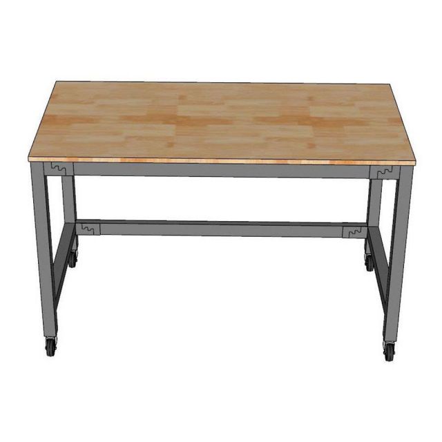 Bàn thao tác di động 120x60cm gỗ cao su chân sắt lắp ráp WSTB005