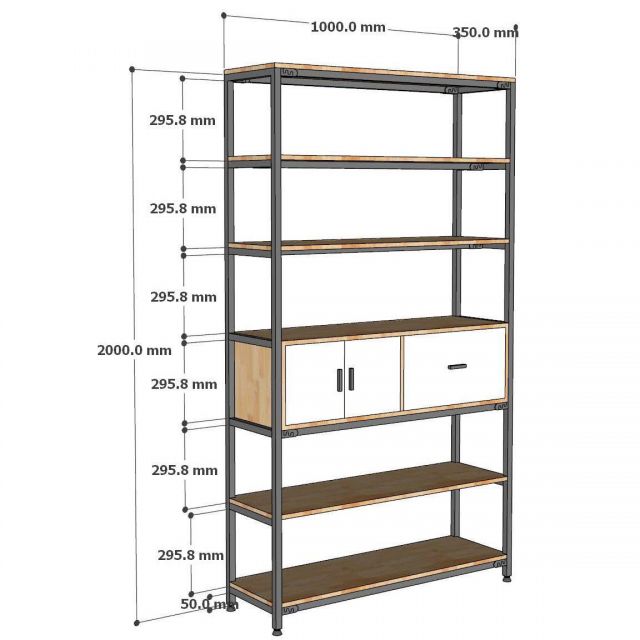 Kệ trang trí 100x35x200cm gỗ cao su KTT68075