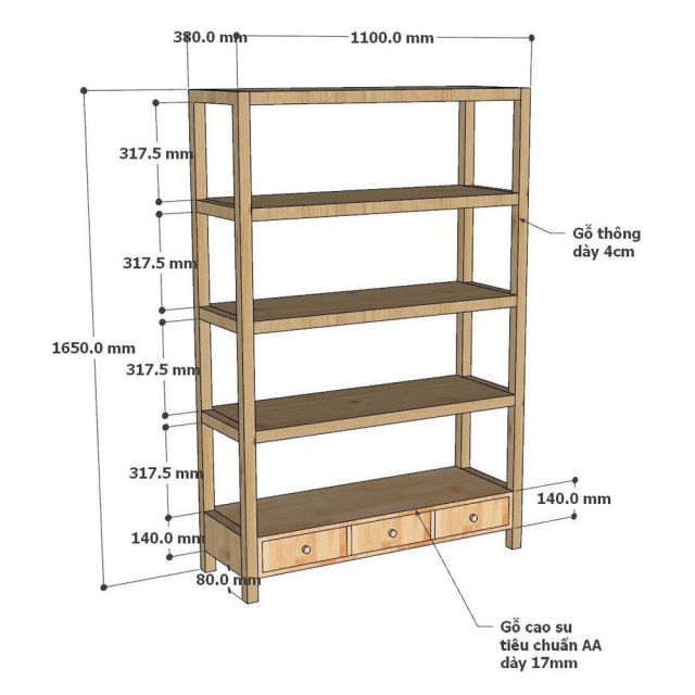 Kệ mỹ phẩm thiên nhiên 110x38x165cm gỗ thông KTB68268