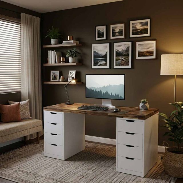 Bàn làm việc chân tủ 140x60cm gỗ tự nhiên BD68182