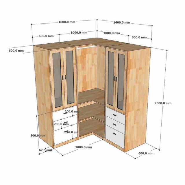 Tủ quần áo góc tường 160x60x160cm gỗ cao su TQA68091