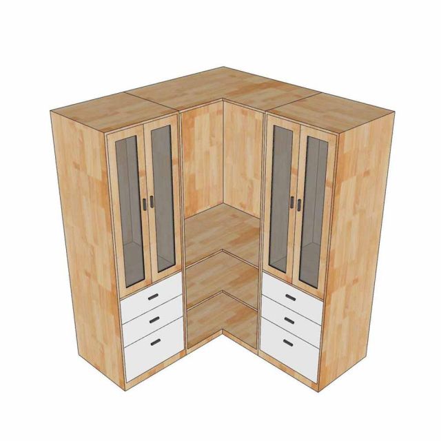 Tủ quần áo góc tường 160x60x160cm gỗ cao su TQA68091