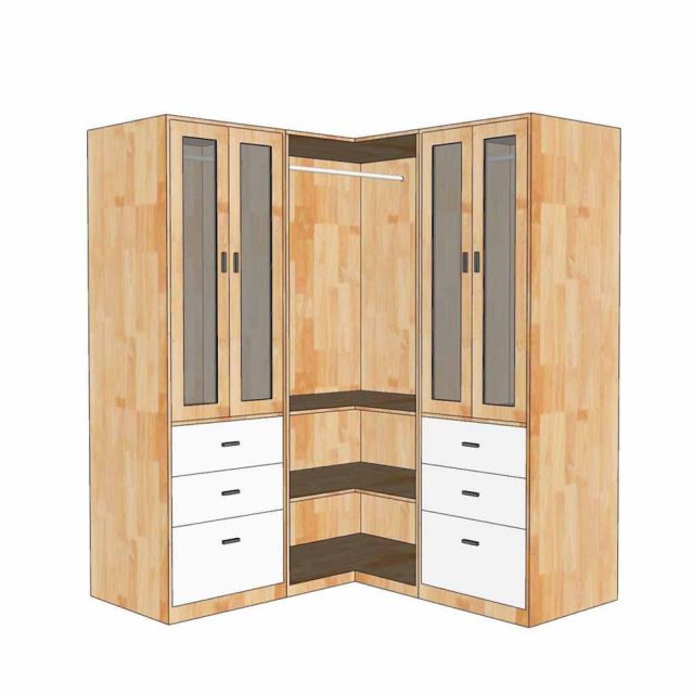 Tủ quần áo góc tường 160x60x160cm gỗ cao su TQA68091