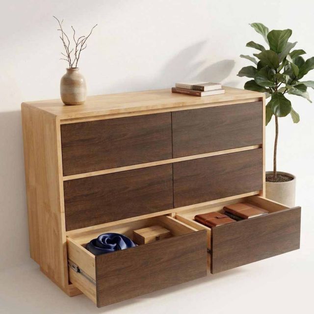 Tủ 6 hộc kéo 100x40x75cm  gỗ cao su phối cửa plywood KTB68269