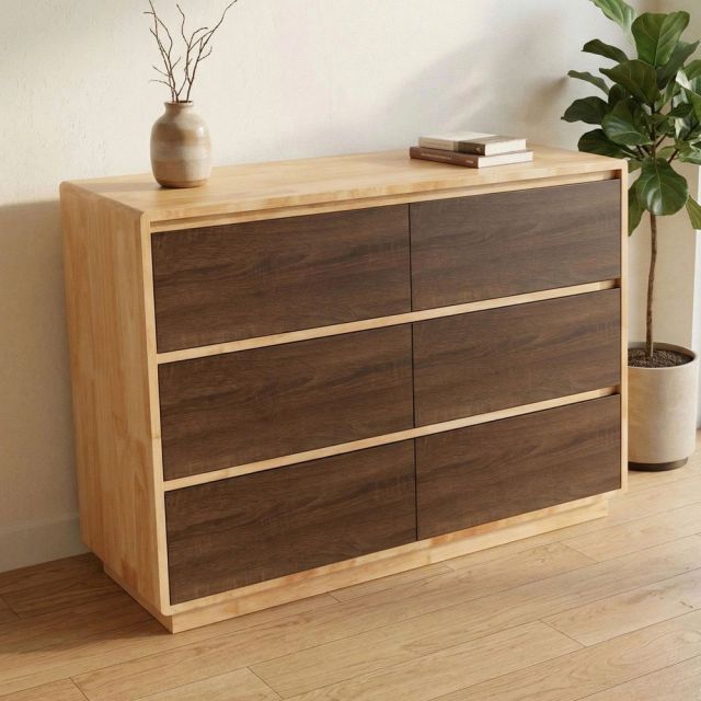 Tủ 6 hộc kéo 100x40x75cm  gỗ cao su phối cửa plywood KTB68269