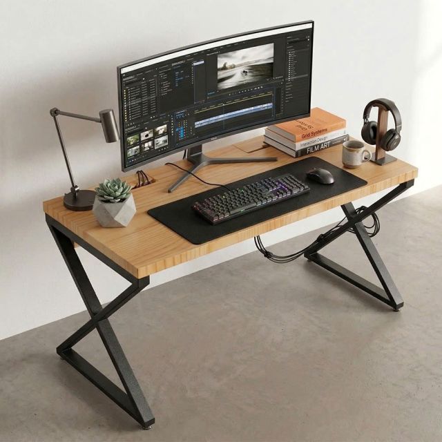 Bàn làm việc có hộp điện 140x70cm gỗ thông HBXC065