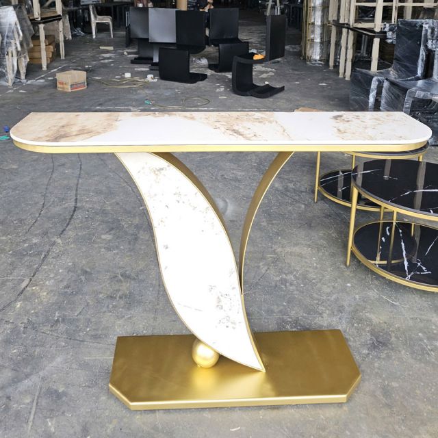 Bàn console 120x30x85cm mặt đá ceramic chân sắt CST077