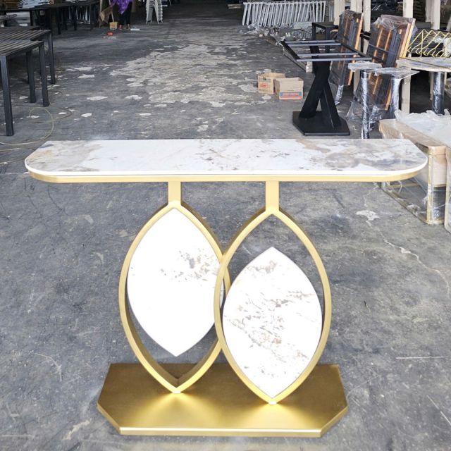 Bàn console 120x30x85cm mặt đá ceramic chân sắt CST086