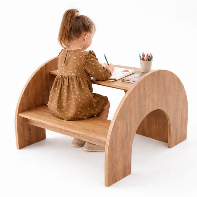 Bàn học rainbow cho bé cấp 1 gỗ plywood TREM013