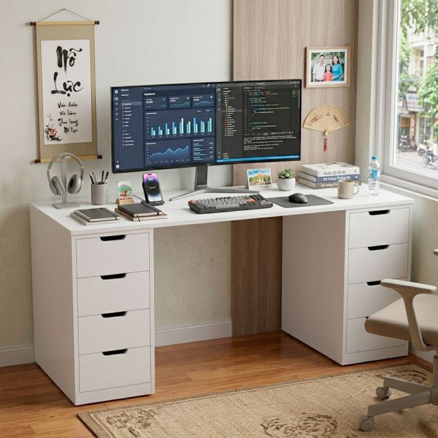 Bàn làm việc gác tủ 160x60cm gỗ cao su BD68180