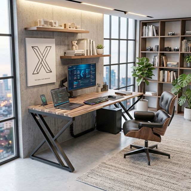 Bàn làm việc có hộp điện 200x80cm gỗ tràm GD68118