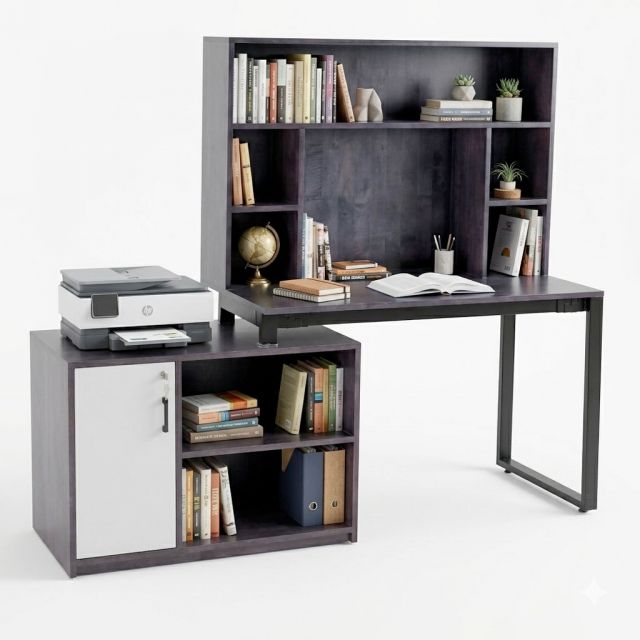 Bàn làm việc gác tủ 180x60x158cm gỗ cao su BD68185