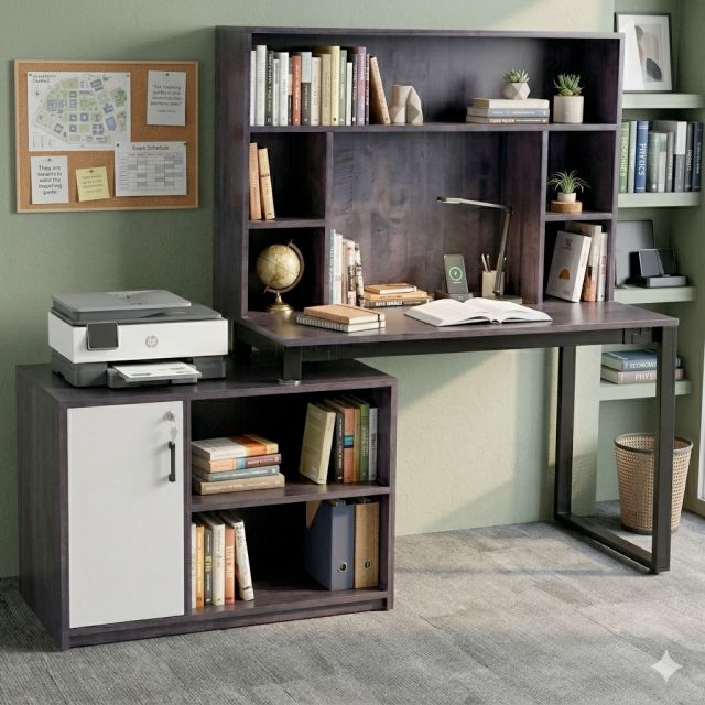 Bàn làm việc gác tủ 180x60x158cm gỗ cao su BD68185