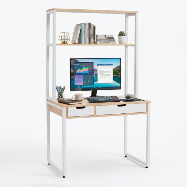 Bàn học liền kệ sách 100x60x180cm gỗ cao su FD68091