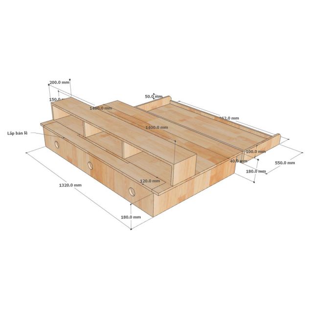 Bàn StudioDesk có hộp điện 140x82cm gỗ cao su SD68037