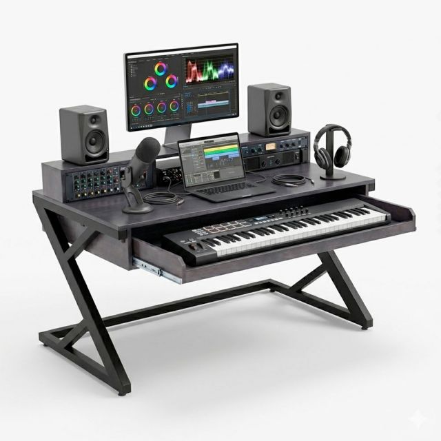 Bàn StudioDesk có hộp điện 140x82cm gỗ cao su SD68037